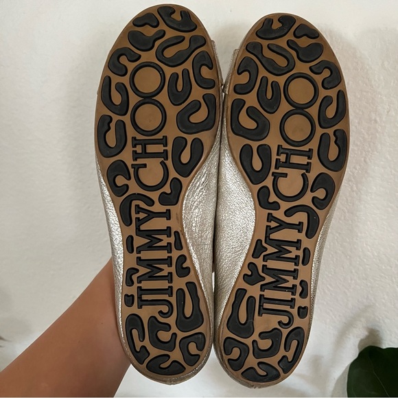 Jimmy Choo Metallic Silver Leather Ballet Flats Size 8 - Picture 7 of 14